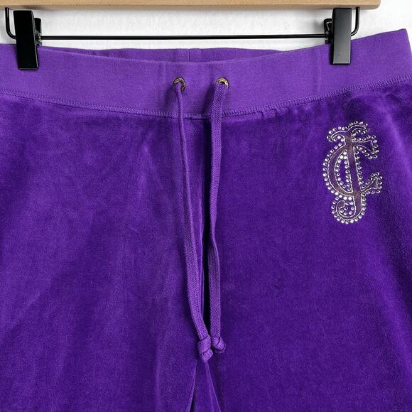 VTG Juicy Couture Purple Velour Track Pant Sz M Ultra LowRise Y2K Rhinestone 00s - Picture 3 of 13